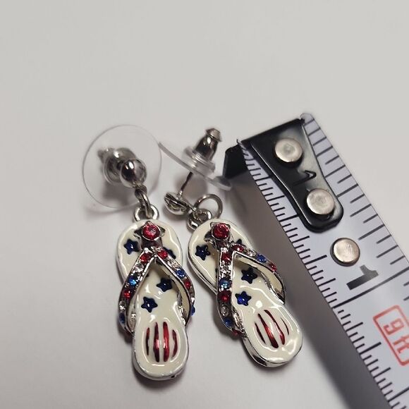 Red White and Blue Flip Flop Earrings - Picture 2 of 4